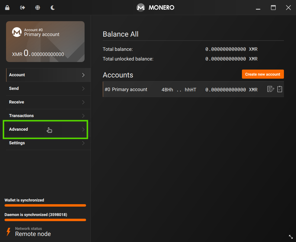 Monero GUI - Go to Advanced