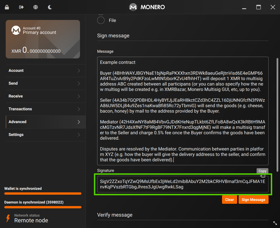 Monero GUI - Copy signature